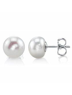 White Freshwater Real Pearl Earrings for Women - 14K Gold Earrings | Hypoallergenic Earrings with Genuine Cultured Pearls, 7.0-11.0mm