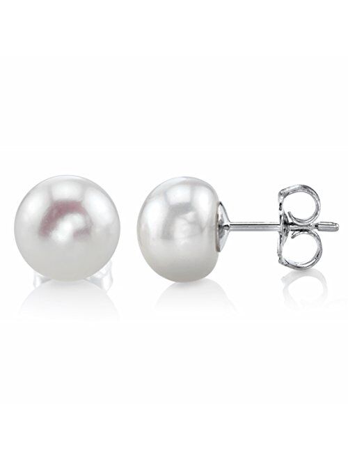 THE PEARL SOURCE White Freshwater Real Pearl Earrings for Women - 14K Gold Earrings | Hypoallergenic Earrings with Genuine Cultured Pearls, 7.0-11.0mm
