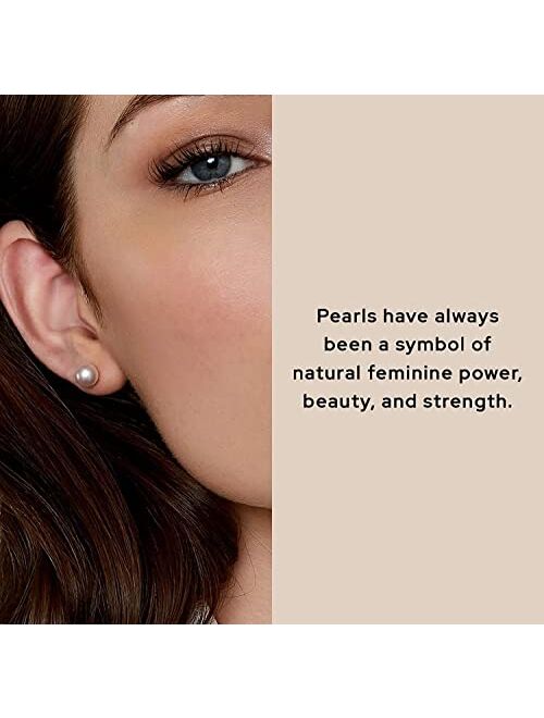 THE PEARL SOURCE White Freshwater Real Pearl Earrings for Women - 14K Gold Earrings | Hypoallergenic Earrings with Genuine Cultured Pearls, 7.0-11.0mm
