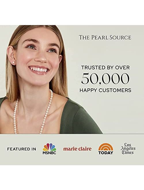 THE PEARL SOURCE White Freshwater Real Pearl Earrings for Women - 14K Gold Earrings | Hypoallergenic Earrings with Genuine Cultured Pearls, 7.0-11.0mm