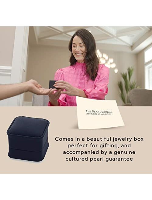 THE PEARL SOURCE White Japanese Akoya Real Pearl Earrings for Women - 14k Gold Leverback Earrings | Hypoallergenic Earrings with Genuine Cultured Pearls, 7.5-9.0mm