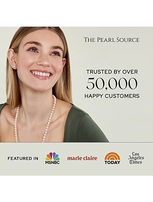THE PEARL SOURCE White Japanese Akoya Real Pearl Earrings for Women - 14k Gold Leverback Earrings | Hypoallergenic Earrings with Genuine Cultured Pearls, 7.5-9.0mm