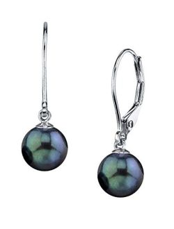 Black Akoya Cultured Pearl Earrings for Women with 14K Gold Leverbacks in AAA Quality - THE PEARL SOURCE