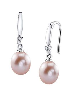 9-10mm Genuine Pink Freshwater Cultured Pearl & Cubic Zirconia Ally Earrings for Women