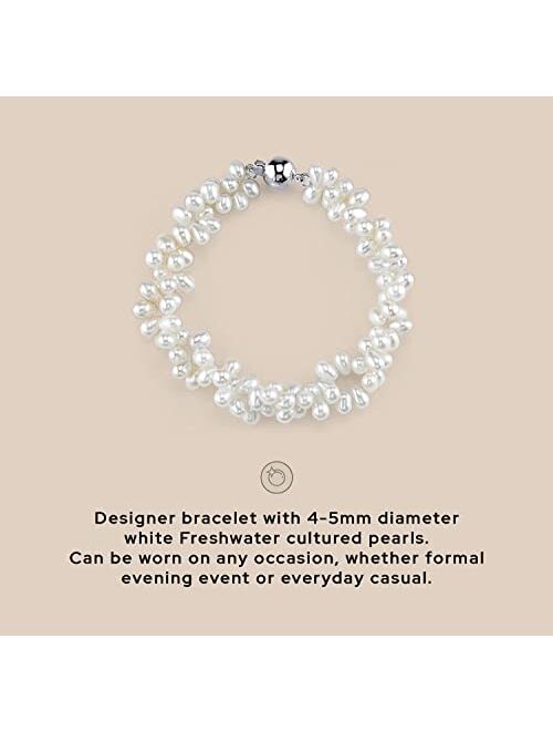 THE PEARL SOURCE 4-5mm Rice Shaped White Freshwater Pearl Bracelet for Women - Cultured Pearl Bracelet in 925 Sterling Silver with Genuine Cultured Pearls