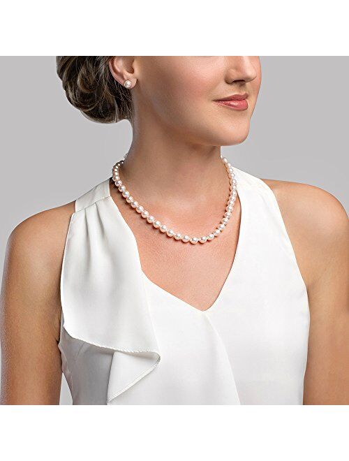 THE PEARL SOURCE AAA Quality Round White Freshwater Cultured Pearl Necklace for Women with Magnetic Clasp