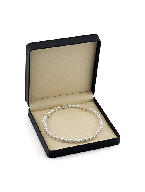 THE PEARL SOURCE AAA Quality Round White Freshwater Cultured Pearl Necklace for Women with Magnetic Clasp