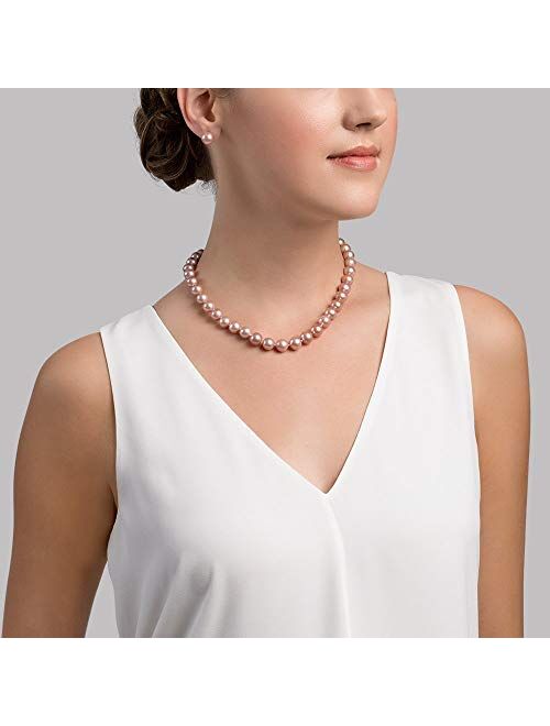 THE PEARL SOURCE AAA Quality Round Pink Freshwater Cultured Pearl Necklace for Women