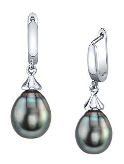 Drop Shape Black Tahitian South Sea Cultured Pearl Elegance Earrings for Women