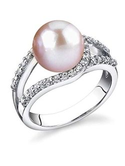 Freshwater Cultured Pearl Ring for Women, Tessa Ring in Pink with Sterling Silver and Crystals - THE PEARL SOURCE