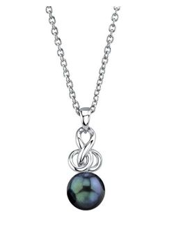 Sterling Silver Round Black Akoya Cultured Pearl Adrian Pendant Necklace for Women