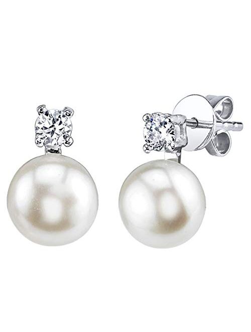 THE PEARL SOURCE 7-8mm Genuine White Freshwater Cultured Pearl & Cubic Zirconia Rosalie Earrings for Women