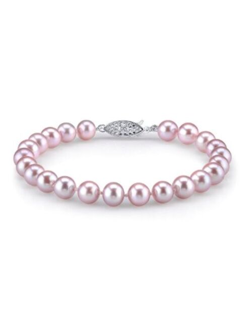 THE PEARL SOURCE 14K Gold AAA Quality Round Pink Freshwater Cultured Pearl Bracelet for Women