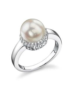 8-8.5mm Genuine White Japanese Akoya Saltwater Cultured Pearl Ashley Ring for Women