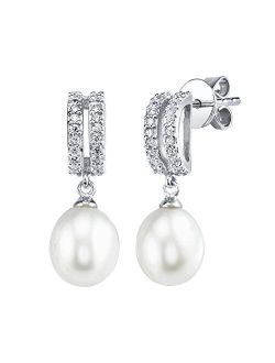 8-9mm Genuine White Freshwater Cultured Pearl & Cubic Zirconia Blake Earrings for Women