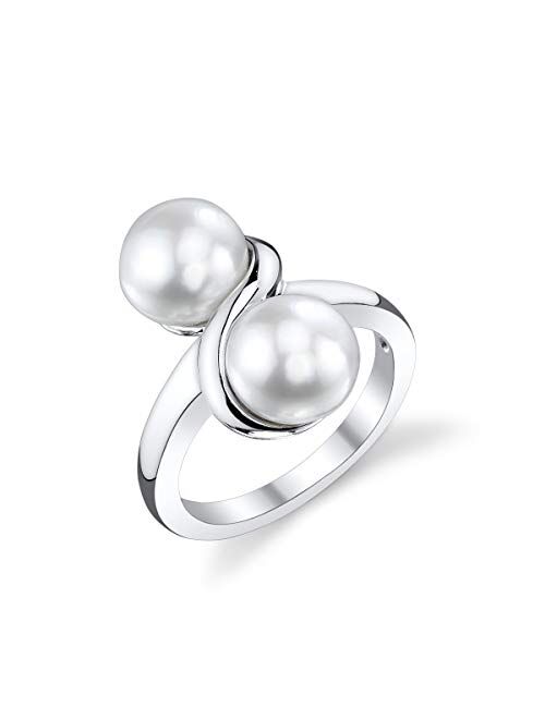 THE PEARL SOURCE 7-8mm Genuine White Freshwater Cultured Pearl Double White Ring for Women