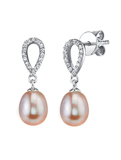 THE PEARL SOURCE 7-8mm Genuine Pink Freshwater Cultured Pearl & Cubic Zirconia Delia Earrings for Women