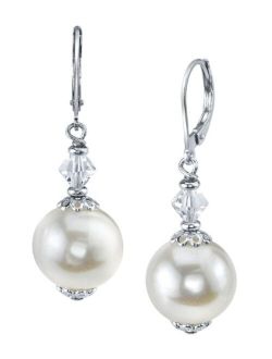 9-10mm Genuine White Freshwater Cultured Pearl & Cubic Zirconia Earrings for Women