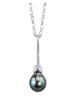 9-10mm Genuine Baroque Black Tahitian South Sea Cultured Pearl Denise Pendant Necklace for Women