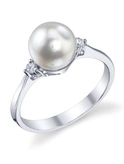 White Akoya Cultured Pearl Ring for Women with Diamonds and 14K Gold - THE PEARL SOURCE