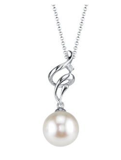 14K Gold Round White Akoya Cultured Pearl & Diamond Aria Pendant Necklace for Women