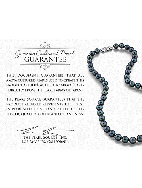 THE PEARL SOURCE 6-6.5mm Genuine Black Japanese Akoya Saltwater Cultured Pearl & Enamel Maggie Ring for Women