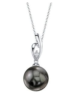 14K Gold Round Black Tahitian South Sea Cultured Pearl & Diamond Lois Pendant Necklace for Women