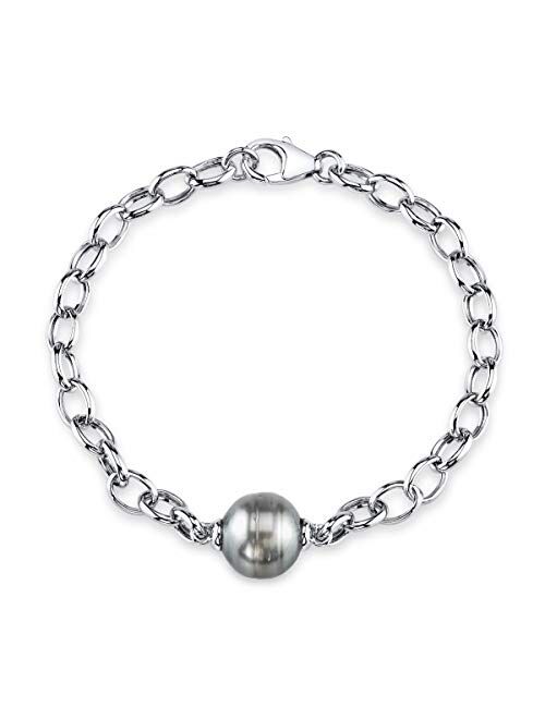 THE PEARL SOURCE 10-11mm Genuine Baroque Black Tahitian South Sea Cultured Pearl Link Bracelet for Women