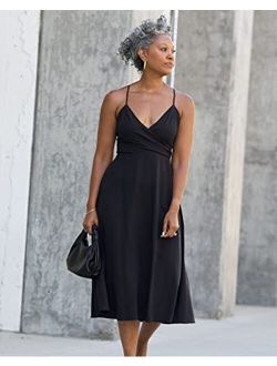 Women's Black Faux Wrap Midi Dress by @thetennillelife_