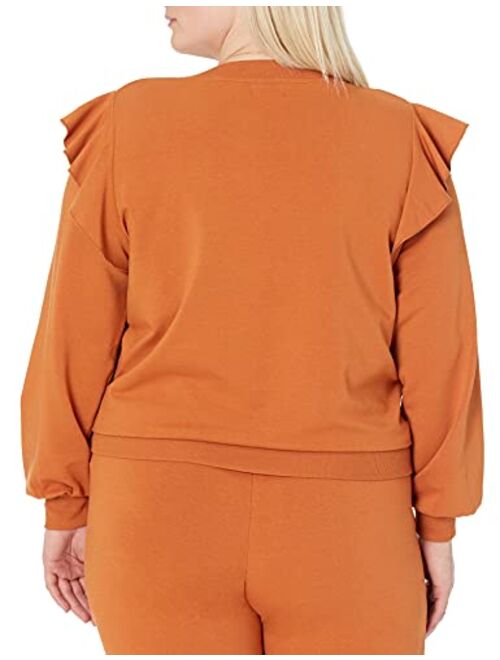 The Drop Women's Ruby Ruffle-Shoulder Supersoft Stretch Sweatshirt