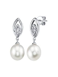9-10mm Genuine White Freshwater Cultured Pearl & Cubic Zirconia Yael Earrings for Women