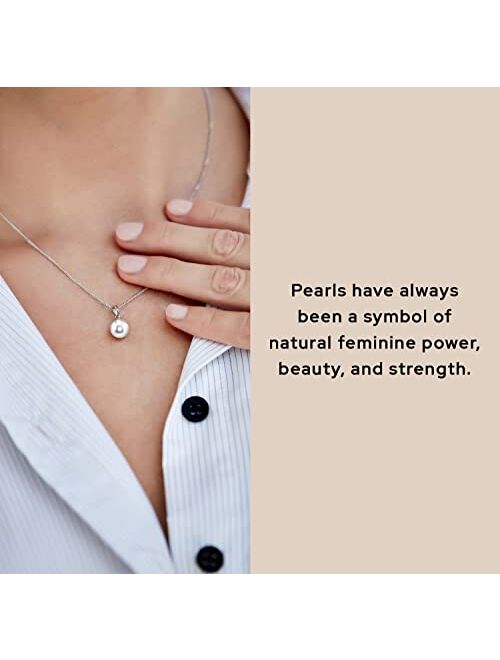 THE PEARL SOURCE White Freshwater Pearl Pendant Sydney Necklace for Women - Cultured Pearl Necklace | Single Pearl Necklace for Women with 925 Sterling Silver Chain