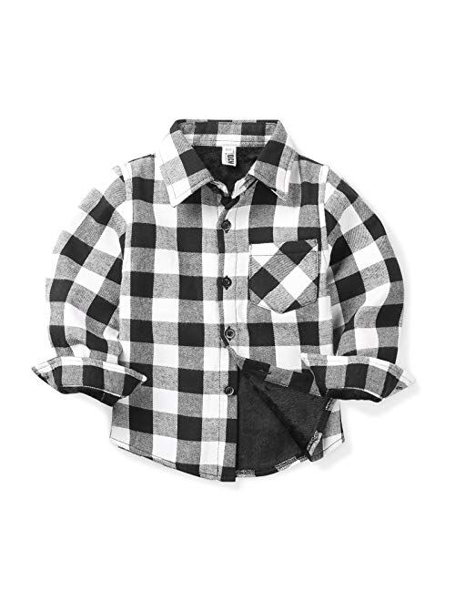 OCHENTA Boys' & Men's Fur-Lined Plaid Flannel Shirt, Little Big Long Sleeve Warm Top Jacket Family Matching