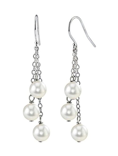 THE PEARL SOURCE 14K Gold AAA Quality Round Genuine White Akoya Cultured Pearl Cluster Earrings for Women