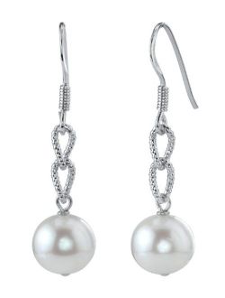 9-10mm Genuine White Freshwater Cultured Pearl Braided Earrings for Women