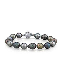 14K Gold 9-10mm Baroque Genuine Multicolor Tahitian South Sea Cultured Pearl Bracelet for Women