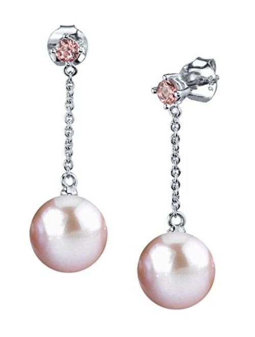 THE PEARL SOURCE 8-9mm Genuine Pink Freshwater Cultured Pearl & Gemstone Pink Earrings for Women