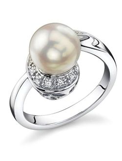 8-8.5mm Genuine White Japanese Akoya Saltwater Cultured Pearl Jessica Ring for Women