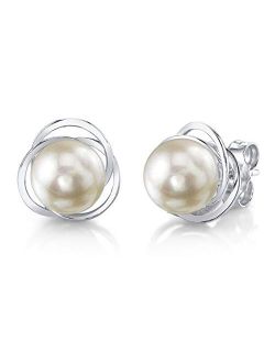 14K Gold AAA Quality Round Genuine White Akoya Cultured Pearl Lexi Earrings for Women