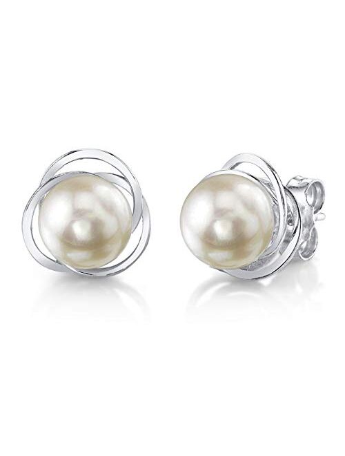 THE PEARL SOURCE 14K Gold AAA Quality Round Genuine White Akoya Cultured Pearl Lexi Earrings for Women