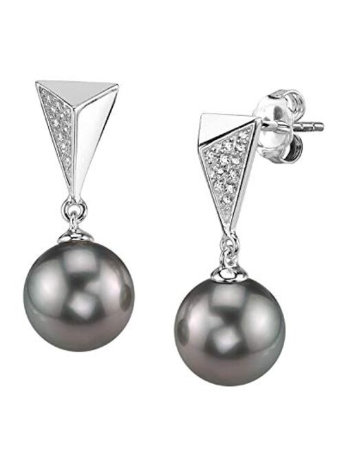THE PEARL SOURCE 8-9mm Genuine Black Tahitian South Sea Cultured Pearl Becky Earrings for Women