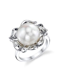 10-11mm Genuine White Freshwater Cultured Pearl Wave Ring for Women
