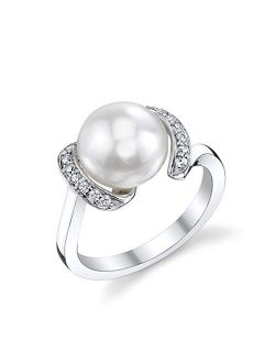 9-10mm Genuine White Freshwater Cultured Pearl & Cubic Zirconia Sara Ring for Women