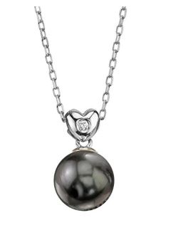 14K Gold Round Black Tahitian South Sea Cultured Pearl & Diamond Lev Pendant Necklace for Women