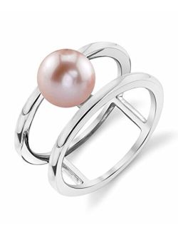 7-8mm Genuine Pink Freshwater Cultured Pearl Ora Ring for Women