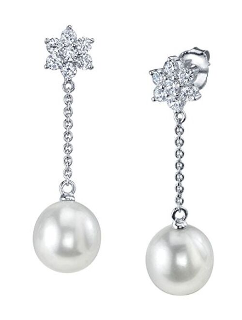 THE PEARL SOURCE 8-9mm Genuine White Freshwater Cultured Pearl & Cubic Zirconia Snowflake Earrings for Women
