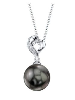 14K Gold Round Black Tahitian South Sea Cultured Pearl & Diamond Melissa Pendant Necklace for Women