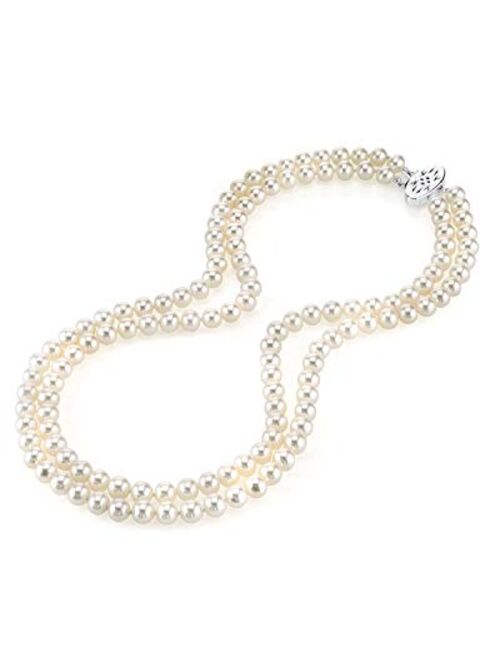 THE PEARL SOURCE AAA Quality Double Strand White Freshwater Cultured Pearl Necklace for Women in 18-19" Princess Length