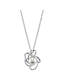 10-11mm Genuine White Freshwater Cultured Pearl Rosy Pendant Necklace for Women
