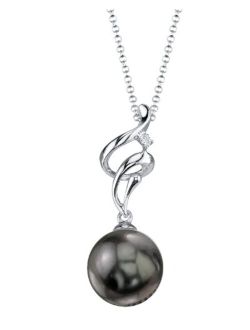 14K Gold Round Black Tahitian South Sea South Sea Cultured Pearl & Diamond Aria Pendant Necklace for Women